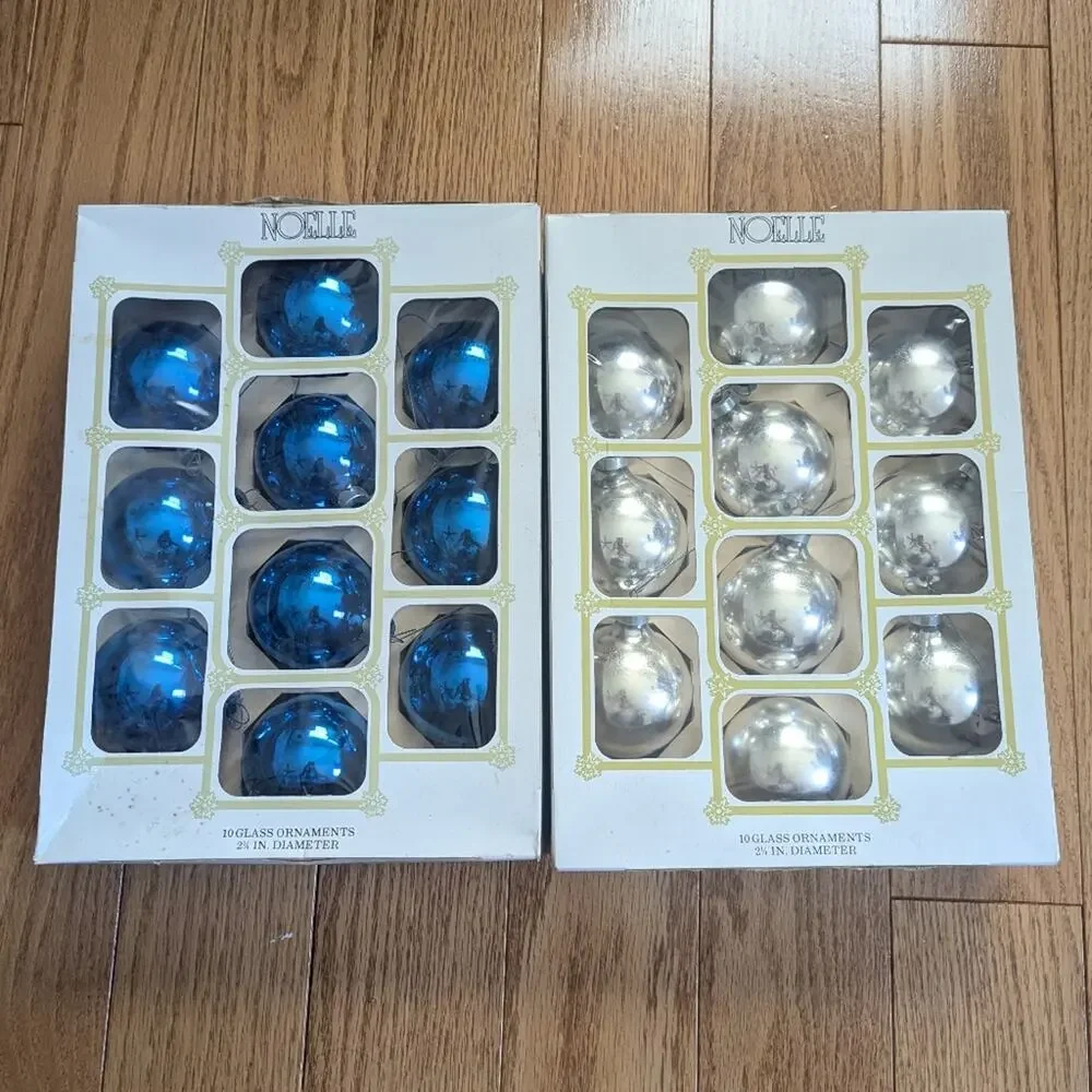 Vintage Noelle American Made Blue Silver Glass Christmas Tree Decor Ornaments